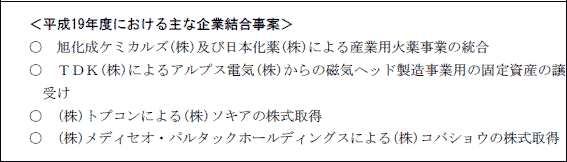 ＜平成19年度における主な企業結合事案＞