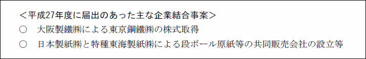 平成27年度に届出のあった主な企業結合事案